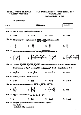 Đề kiểm tra học kỳ I - Năm học 2016 - 2017 môn Toán 10 - Mã đề 115